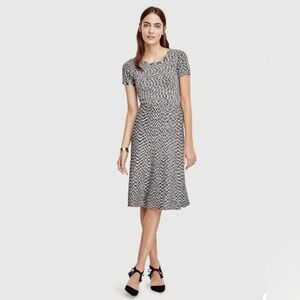 Ann Taylor Space Dye Print Midi Dress Stretch Academia Black Gray Size Large